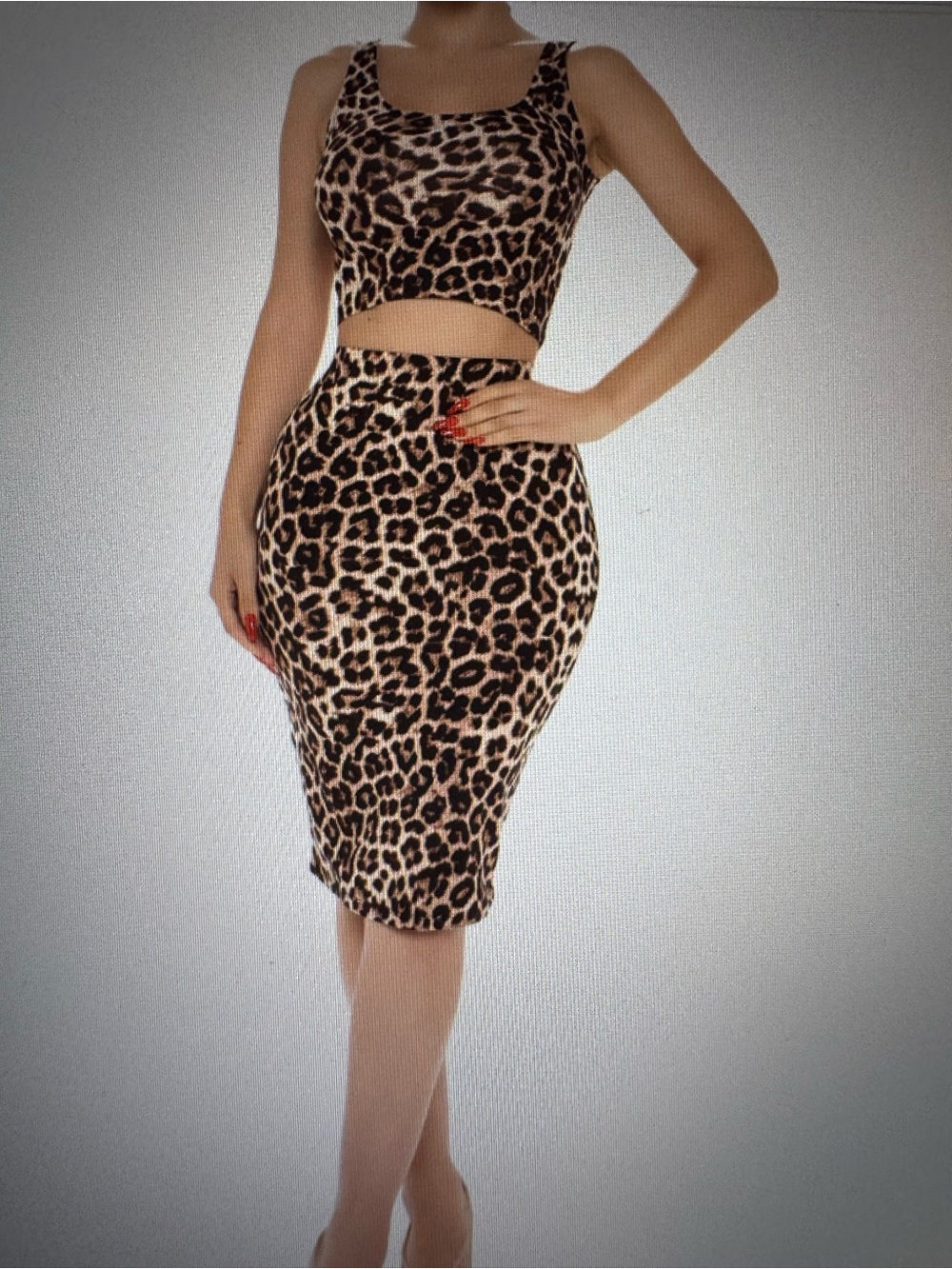 Fashion Nova 2-Piece Leopard Print Cropped Tank and Pencil Skirt Set